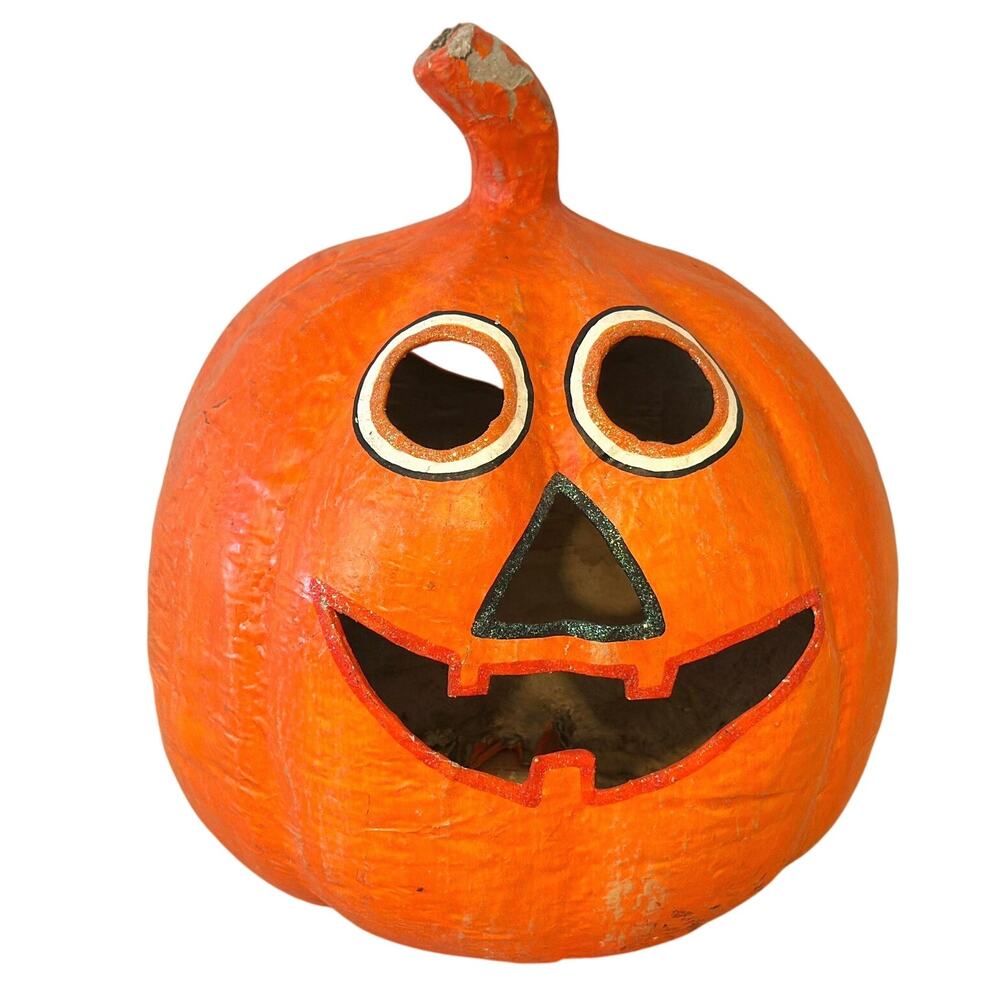 Pottery Barn Paper Mache Pumpkin Jack O Lantern Halloween 12" Retro Spooky *Read